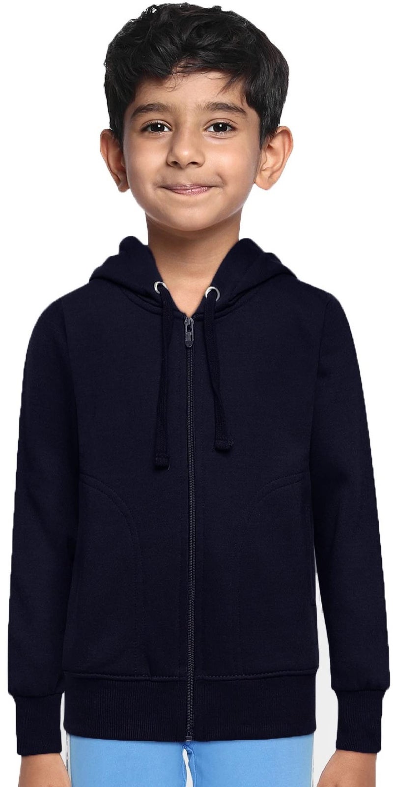 ADBUCKS Rich Cotton Full Sleeves Zipper Jacket with Hoodies for Boys (12-13 Years, Blue) - Image 1
