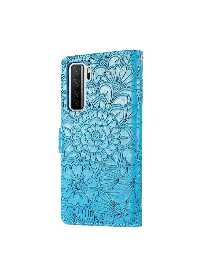 اس-توب جراب لهاتف Huawei nova 7 SE مصنوع من الجلد المنقوش بنقشة عباد الشمس مع حامل وفتحات للبطاقات ومحفظة وحبل تثبيت - Image 3