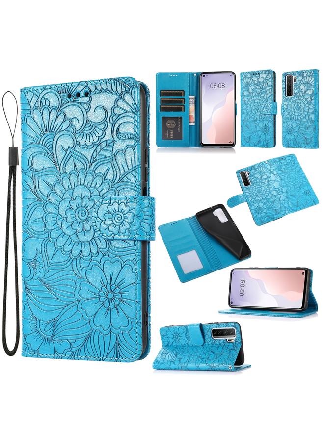 اس-توب جراب لهاتف Huawei nova 7 SE مصنوع من الجلد المنقوش بنقشة عباد الشمس مع حامل وفتحات للبطاقات ومحفظة وحبل تثبيت - Image 1