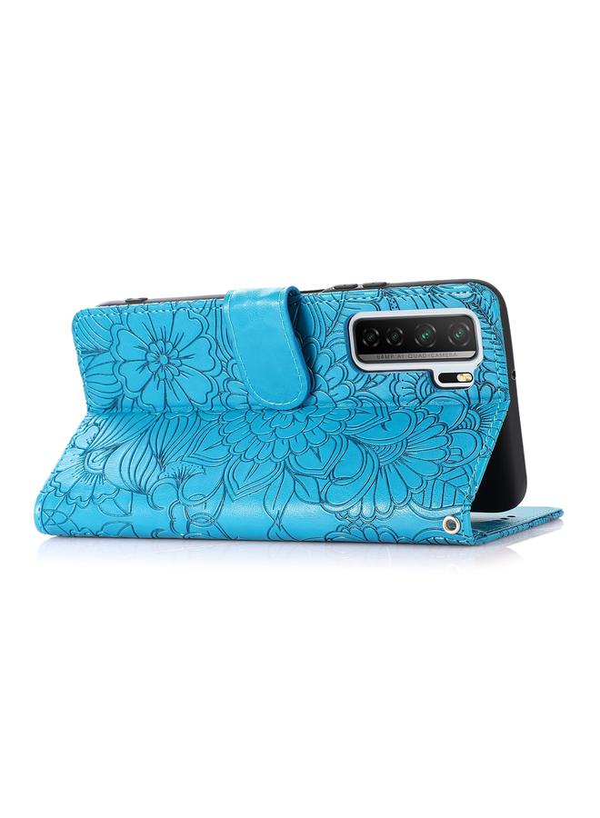 اس-توب جراب لهاتف Huawei nova 7 SE مصنوع من الجلد المنقوش بنقشة عباد الشمس مع حامل وفتحات للبطاقات ومحفظة وحبل تثبيت - Image 4