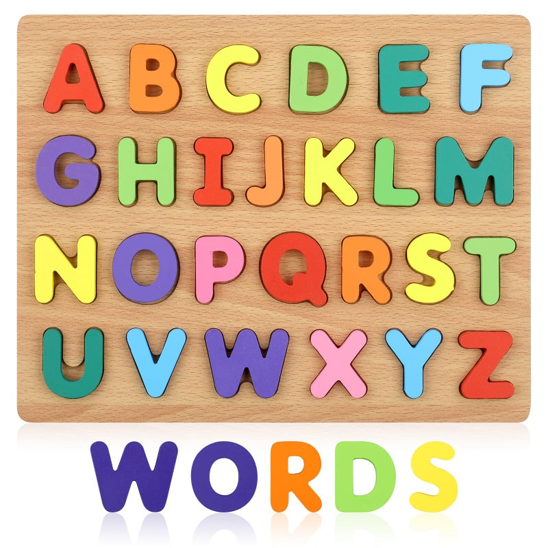 MOWPOG Alphabet Puzzle  Wooden Puzzles For Toddlers 3 4 5 Year Old  Abc Letter Puzzle  Educational Learning Toys For Kids Girls Boys Preschool Activities - Image 1