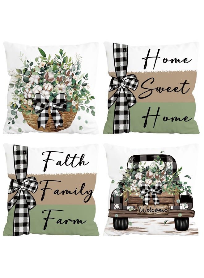 FUTBU Farmhouse Throw Pillow Covers 18x18 Inch Set of 4, Faith Family Farm Farm Cushion Case Decoration for Sofa Couch Set of 4 for Home Sweet Home Gift Green - Image 1