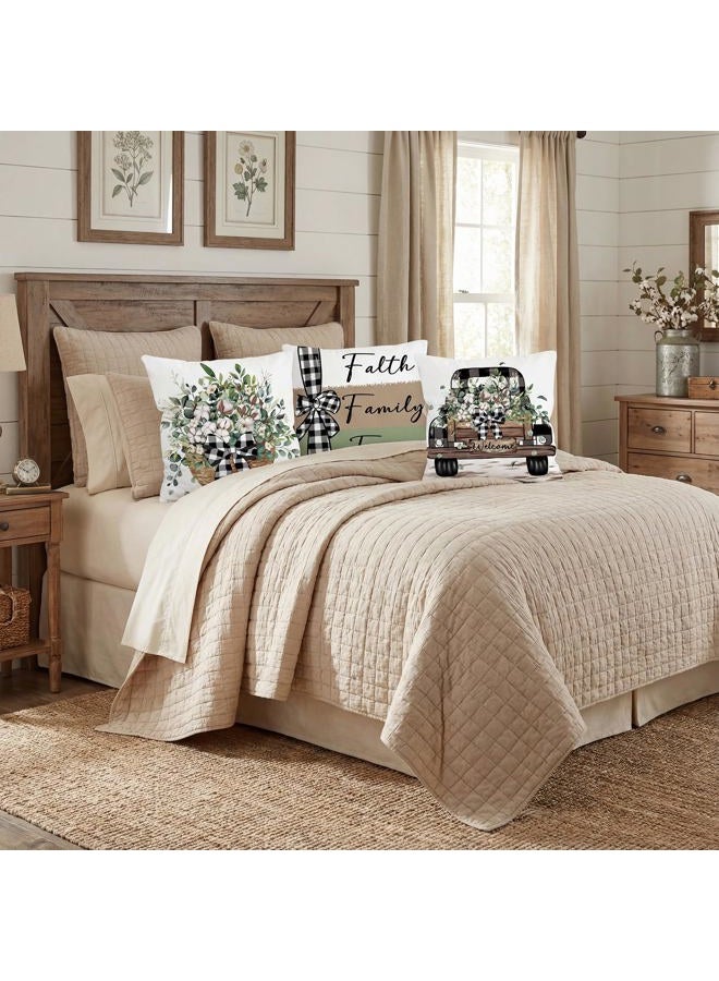 FUTBU Farmhouse Throw Pillow Covers 18x18 Inch Set of 4, Faith Family Farm Farm Cushion Case Decoration for Sofa Couch Set of 4 for Home Sweet Home Gift Green - Image 4