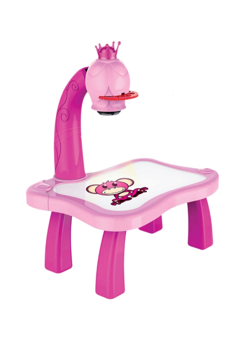 Pink Projection Table, Children'S Drawing Projector With Flashlight Slide Projector Toy, Tracing Sketch Table With Light Music, Suitable For Early Art Learning Game Gifts - Image 1