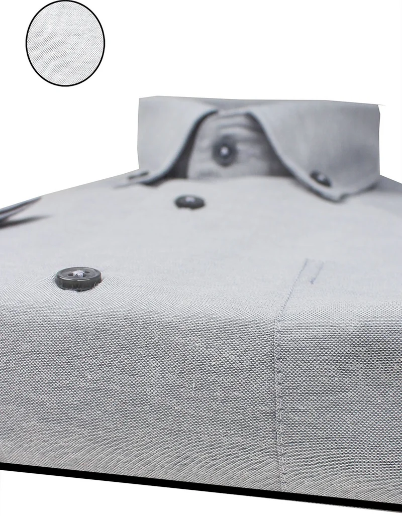 فاريتا Men's Gray Short Sleeved Classic Cut Collar Buttoned Cotton Satin Shirt