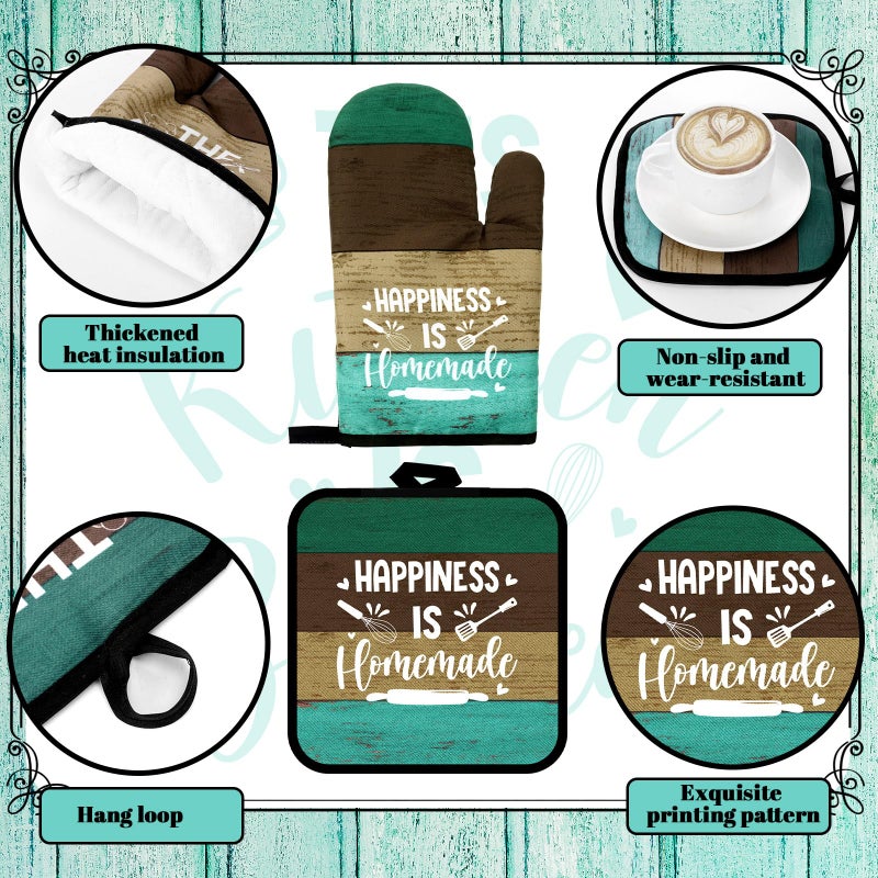 Fourluoo 10 Pcs Farmhouse Kitchen Decor and Accessories Set 4 Kitchen Towels 2 Pot Holders 2 Oven Mitts 2 Rugs for Cooking Baking Mom Housewarming Gifts(Green,Classic Style) - Image 5