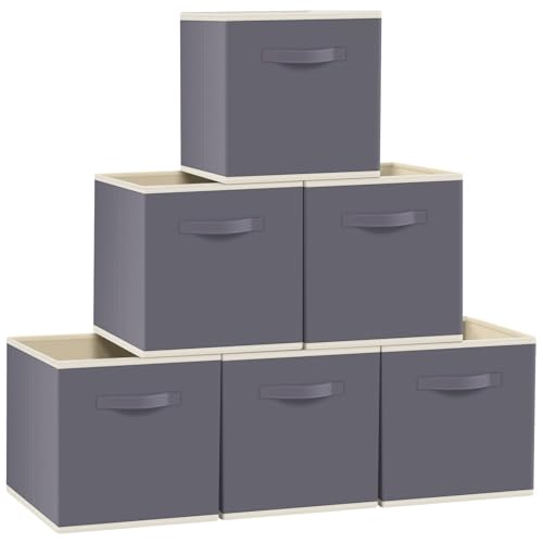 Fab totes FabTotes Storage Bins 6 Pack Collapsible Storage Cubes, 11"x10.5"x10.5" Large Book Organizer Boxes with Handles and Cardboard, Baskets for Organizing Closet Shelves (Grey) - Image 1