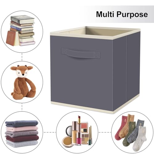 Fab totes FabTotes Storage Bins 6 Pack Collapsible Storage Cubes, 11"x10.5"x10.5" Large Book Organizer Boxes with Handles and Cardboard, Baskets for Organizing Closet Shelves (Grey) - Image 4