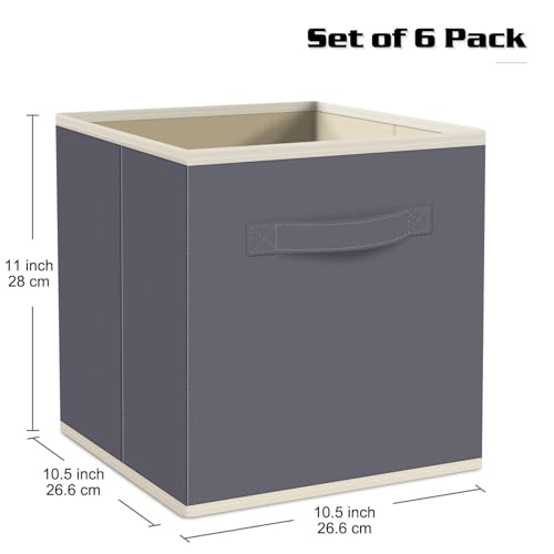 Fab totes FabTotes Storage Bins 6 Pack Collapsible Storage Cubes, 11"x10.5"x10.5" Large Book Organizer Boxes with Handles and Cardboard, Baskets for Organizing Closet Shelves (Grey) - Image 3