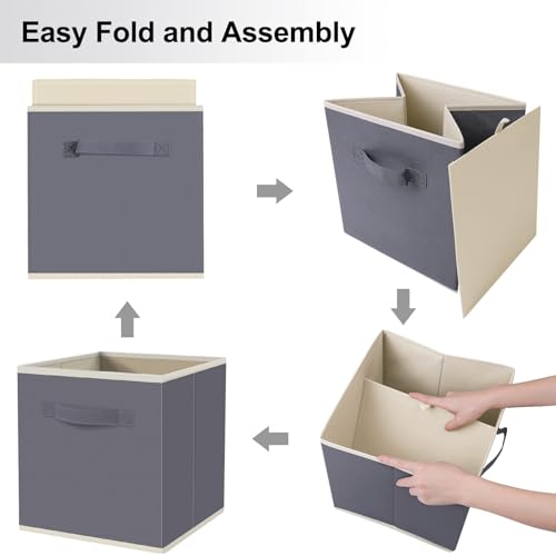 Fab totes FabTotes Storage Bins 6 Pack Collapsible Storage Cubes, 11"x10.5"x10.5" Large Book Organizer Boxes with Handles and Cardboard, Baskets for Organizing Closet Shelves (Grey) - Image 5