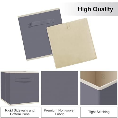 Fab totes FabTotes Storage Bins 6 Pack Collapsible Storage Cubes, 11"x10.5"x10.5" Large Book Organizer Boxes with Handles and Cardboard, Baskets for Organizing Closet Shelves (Grey) - Image 2