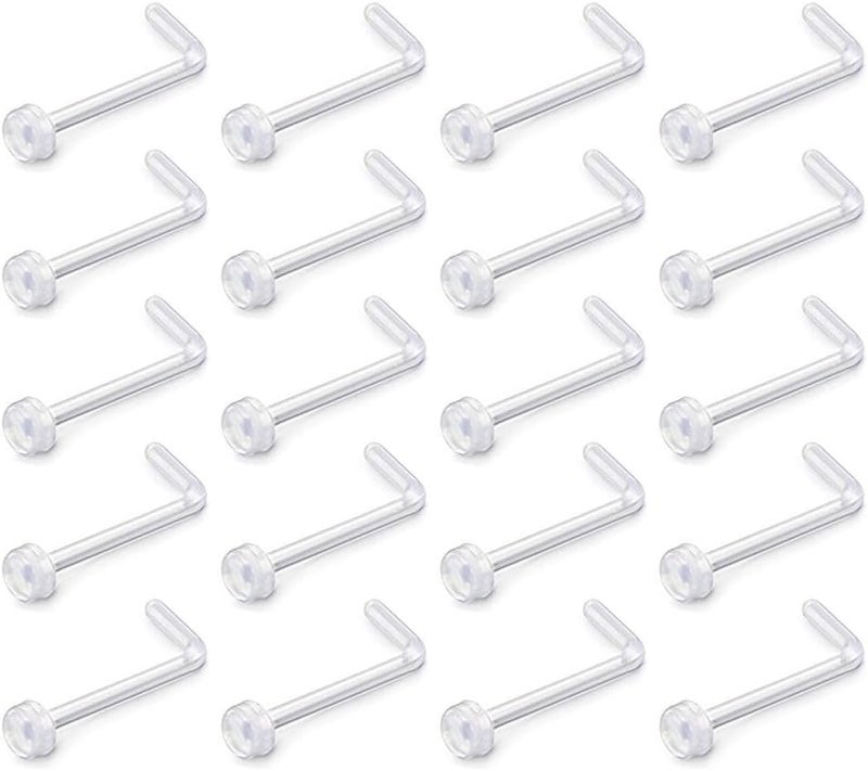 D.Bella 18g Clear Nose Ring Retainer Bioflex L Shape Nose Rings Studs Piercing Jewelry Flat Top - Image 1