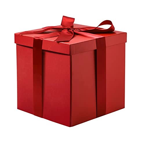 RUSPEPA Medium Birthday Gift Box with Lids Ribbon and Tissue Paper Collapsible Gift Box 1 Pcs 10x10x10 Inches Red - Image 1