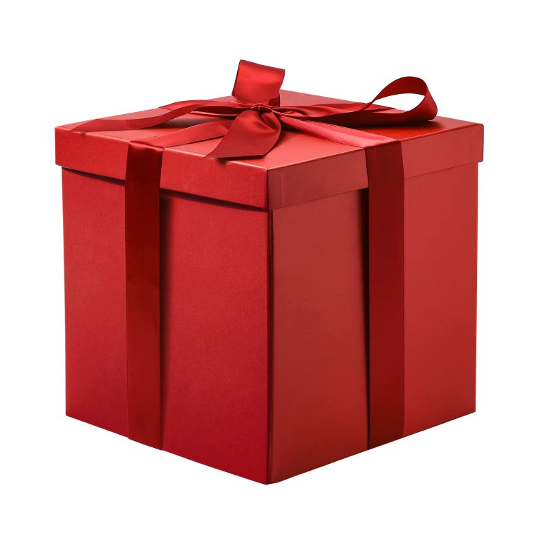 RUSPEPA Medium Birthday Gift Box with Lids Ribbon and Tissue Paper Collapsible Gift Box 1 Pcs 10x10x10 Inches Red - Image 2