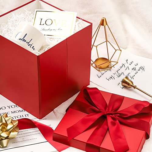 RUSPEPA Medium Birthday Gift Box with Lids Ribbon and Tissue Paper Collapsible Gift Box 1 Pcs 10x10x10 Inches Red - Image 3