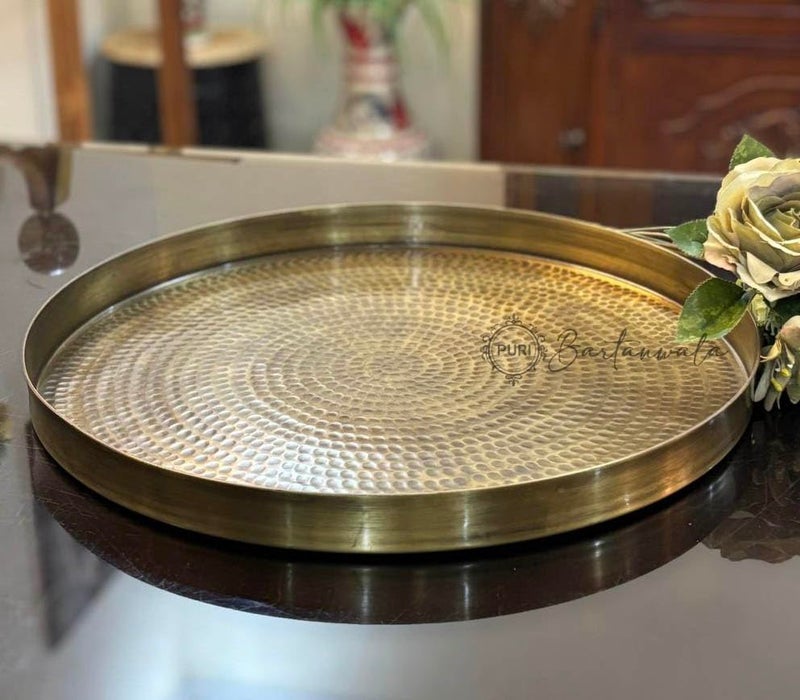 Puri Bartanwala BrassPital Hammered Design Tray in Antique Finish 41 cm16 Inch - Image 5