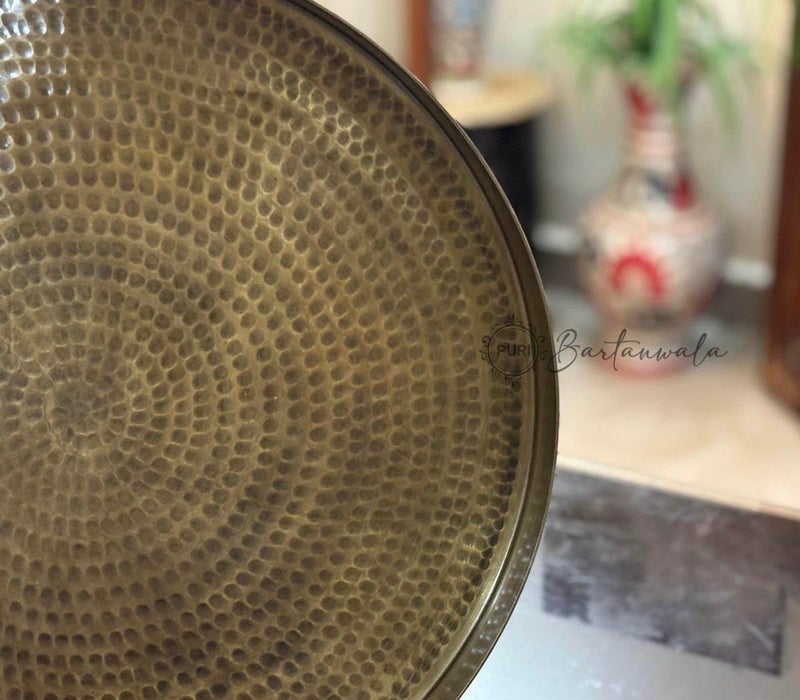 Puri Bartanwala BrassPital Hammered Design Tray in Antique Finish 41 cm16 Inch - Image 2