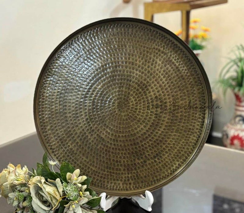 Puri Bartanwala BrassPital Hammered Design Tray in Antique Finish 41 cm16 Inch - Image 3