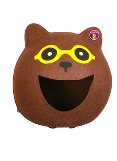 HAPPY PUSS Cat House, pet cave cat head design, solid comfortable felt kennel, enclosed cat cave, durable and washable pet house- BROWN COLOR 