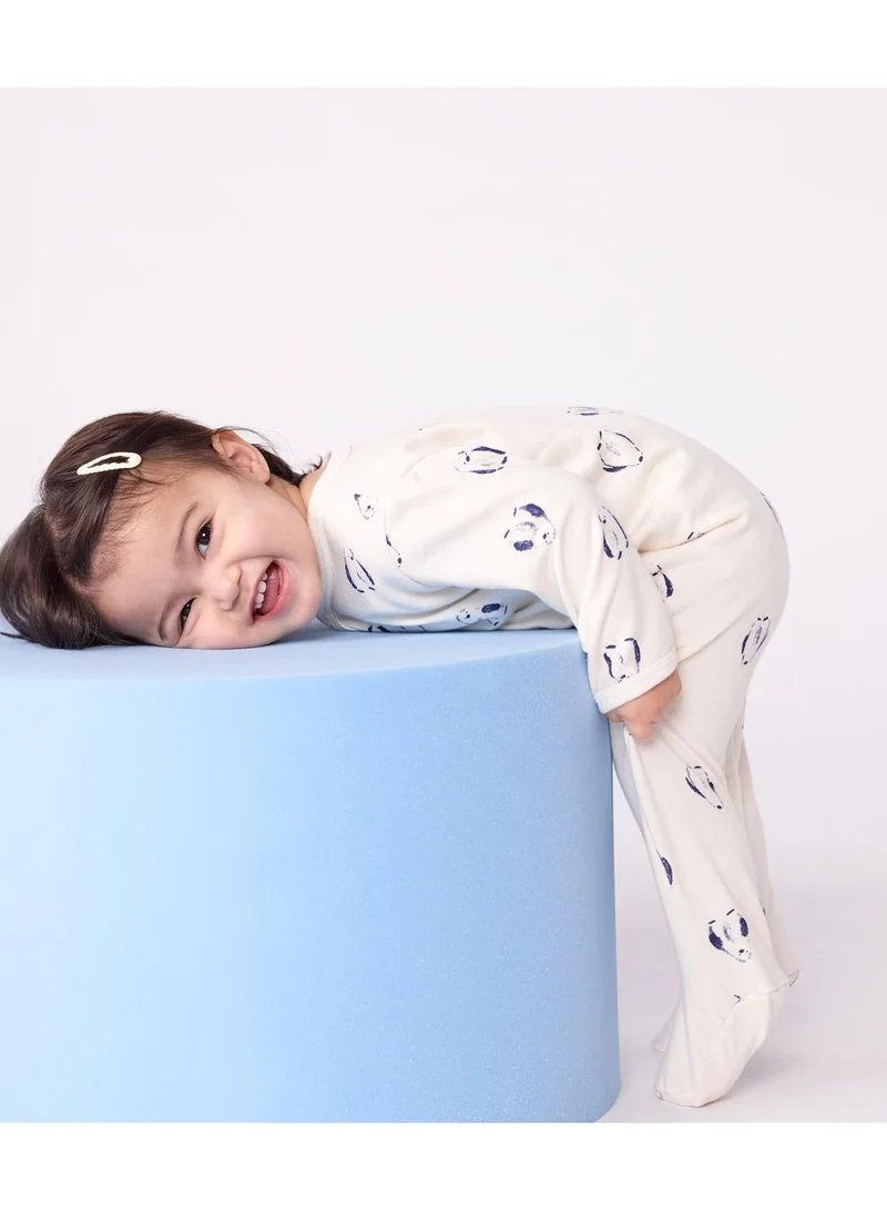 Petit Bateau Babies' floral-print brushed fleece pyjamas with a petal collar