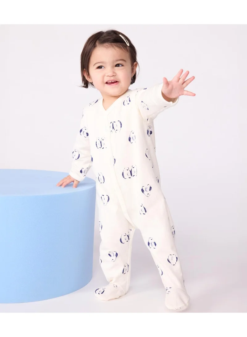 Petit Bateau Babies' floral-print brushed fleece pyjamas with a petal collar