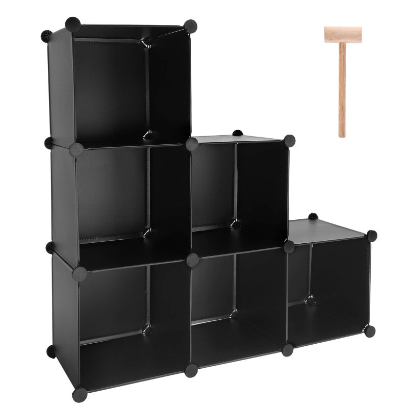 TUMUCUTE Cube Storage Organizer 6Cube DIY Plastic Closet Cabinet Modular Bookcase Storage Shelves for Bedroom Living Room Office Black