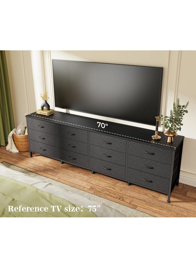 Huuger 70 Inch Black Dresser for Bedroom, TV Stand for 65, 75, 80 Inch TV, 12 Fabric Drawer Long Dresser, Wide Chest of Drawer, Storage Units for Living Room - Image 2