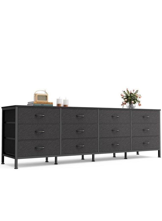 Huuger 70 Inch Black Dresser for Bedroom, TV Stand for 65, 75, 80 Inch TV, 12 Fabric Drawer Long Dresser, Wide Chest of Drawer, Storage Units for Living Room - Image 1