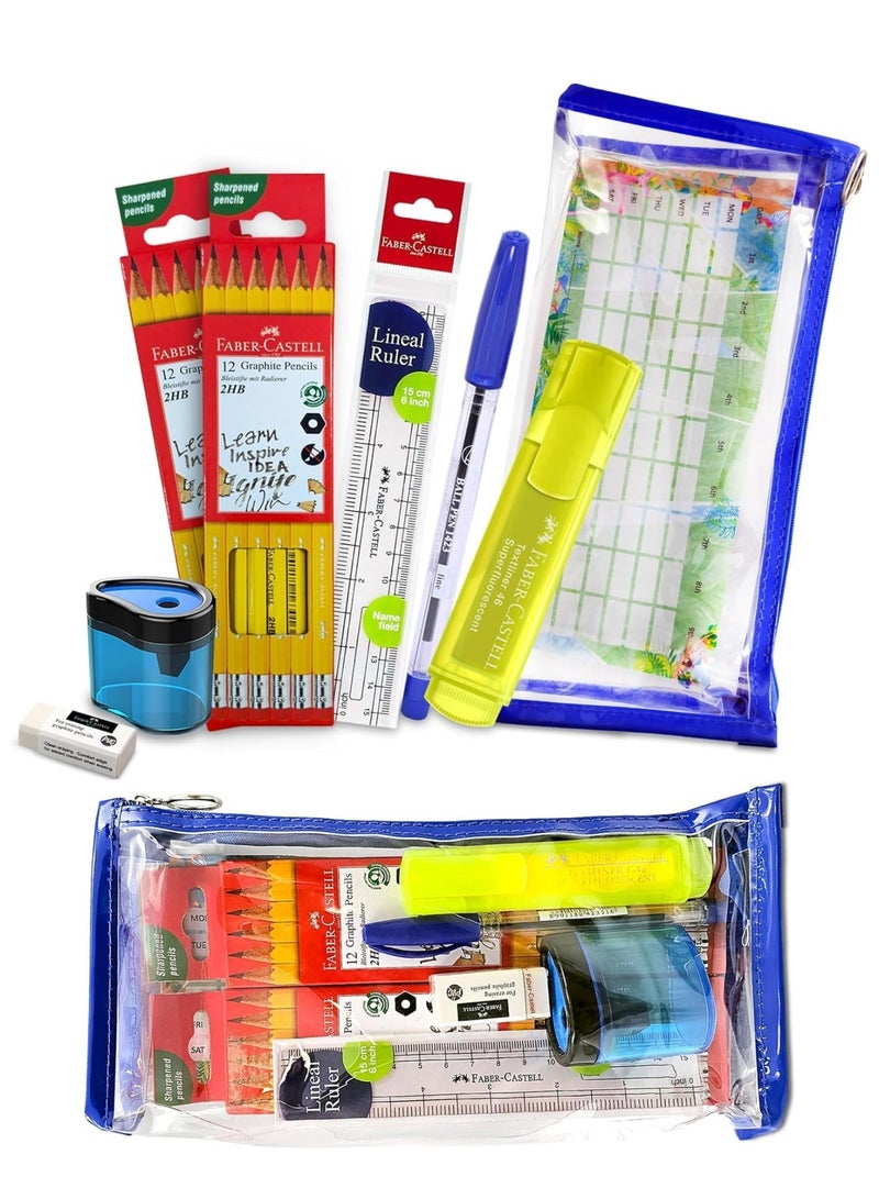 FABER-CASTELL 29-Piece School Stationery Set With Clear Zipper Case - Image 1