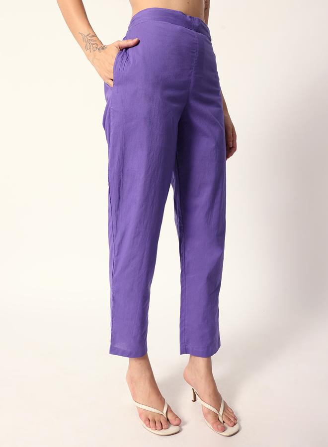ISHIN Women's Lilac Cotton Textured Tunic Full Palazzo Regular Fit Kurta Set - Image 3