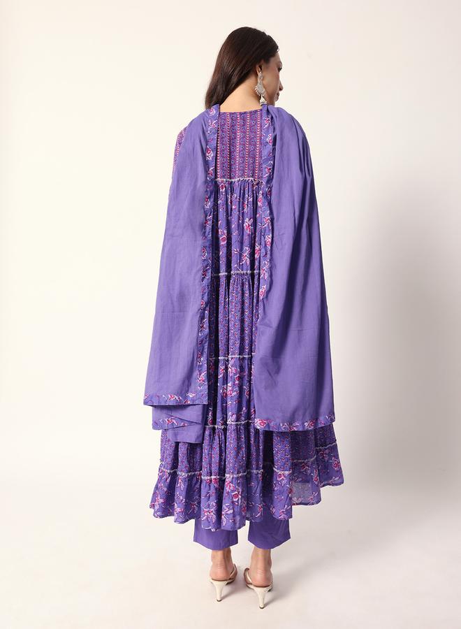 ISHIN Women's Lilac Cotton Textured Tunic Full Palazzo Regular Fit Kurta Set - Image 5