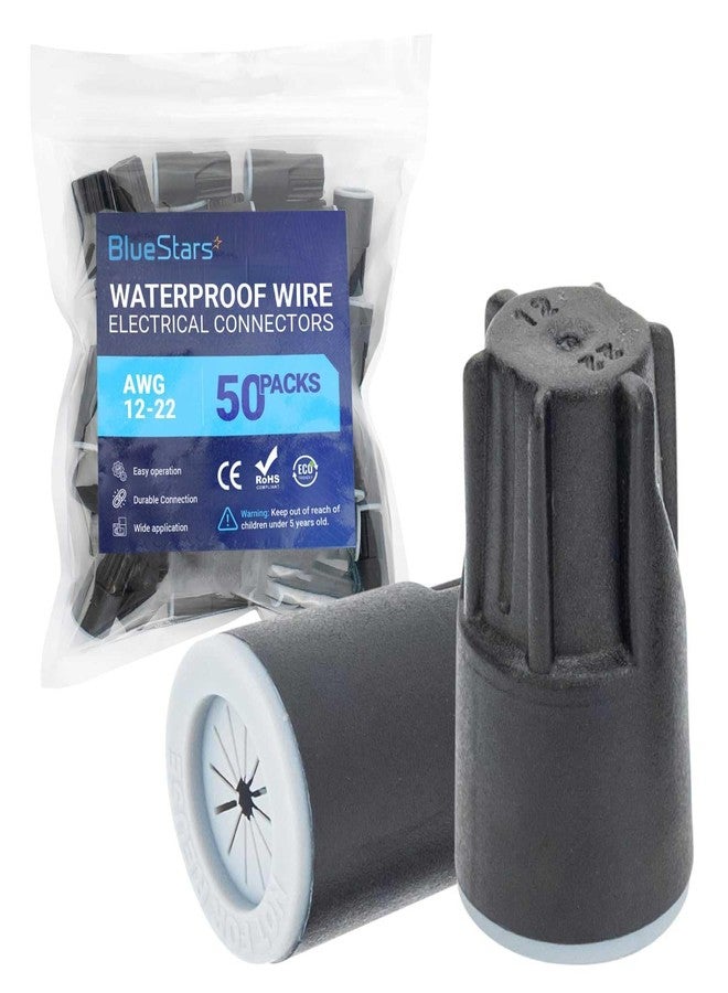 BlueStars 50 PCS Waterproof Twist Wire Connectors Outdoor Electrical Nuts Caps for Sprinkler Led Landscape Wet Location Installation Black - Image 1