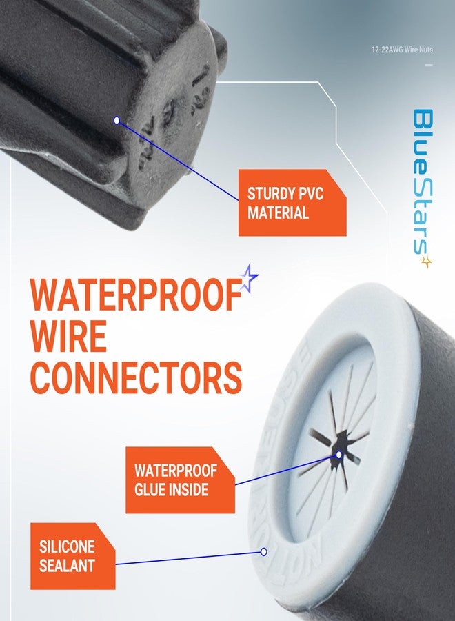 BlueStars 50 PCS Waterproof Twist Wire Connectors Outdoor Electrical Nuts Caps for Sprinkler Led Landscape Wet Location Installation Black - Image 3