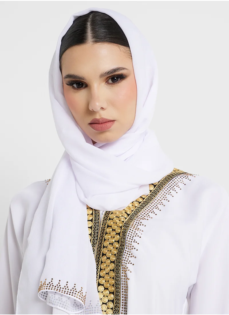ARABIAN CLOSET Embroidered Open Abaya Wih Belt