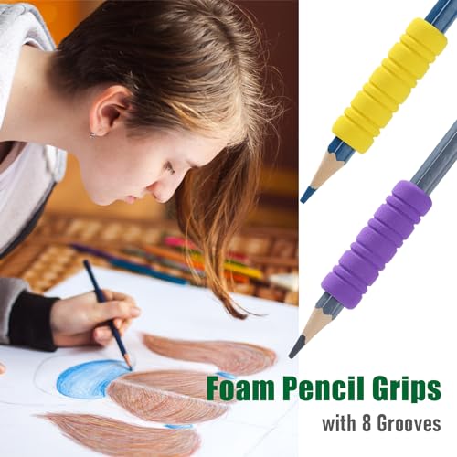 OSteed 50 Pcs Pencil Grips for Kids and Adults Handwriting, Comfort Pencil Grippers for Writing Aid, Mechanical Pencil Holder Cushion with 8 Grooves, Foam Finger Grips, 10 Colors - Image 4