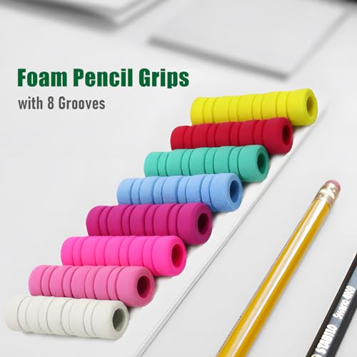 OSteed 50 Pcs Pencil Grips for Kids and Adults Handwriting, Comfort Pencil Grippers for Writing Aid, Mechanical Pencil Holder Cushion with 8 Grooves, Foam Finger Grips, 10 Colors - Image 3