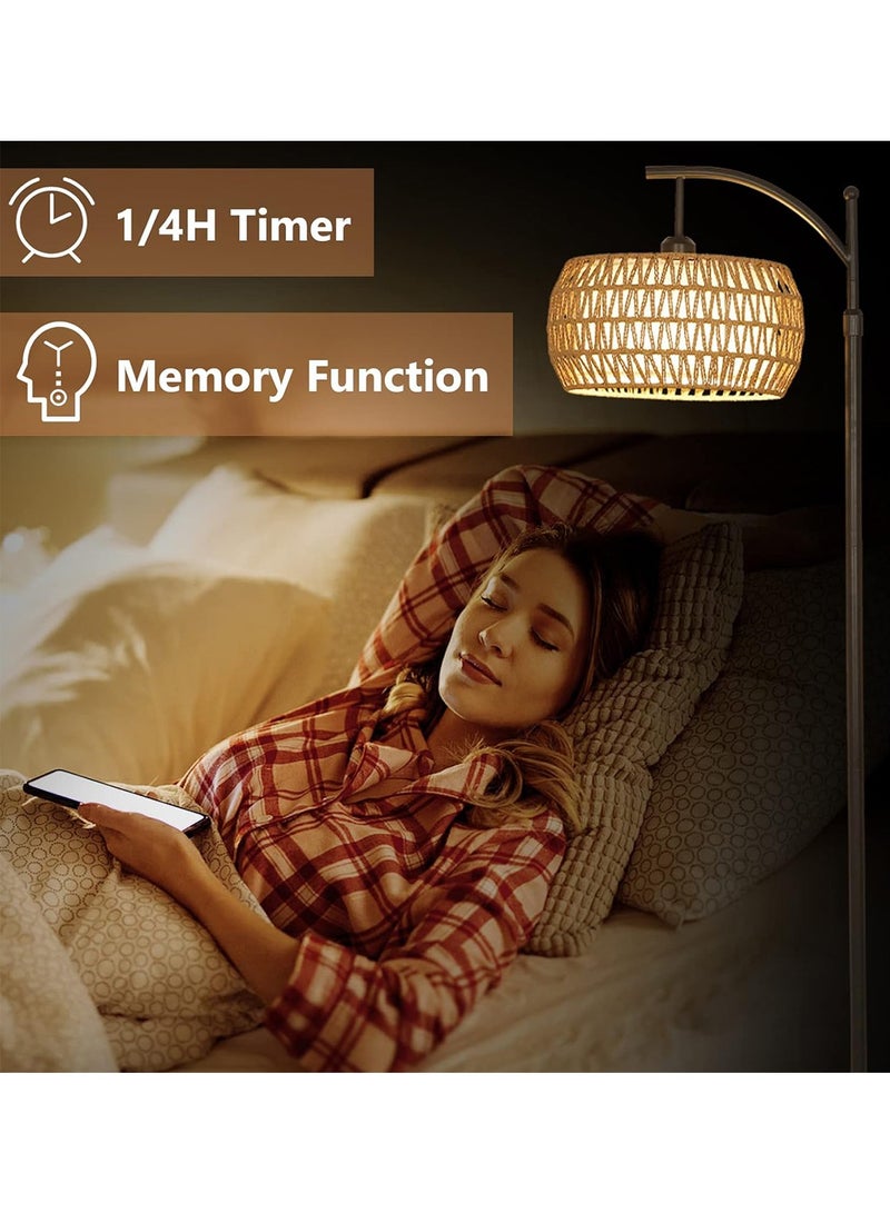 Sharpdo Boho Arc Tricolor Dimmable LED Floor Lamp With Remote Control Retro Tall Pole Standing Lamp With Rattan Fabric Double Drum Shade For Living Room Bedroom Corridor 12W - Image 4