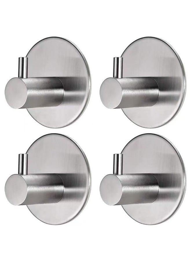 Adhesive Towel Hooks Stainless Steel Sticky Hooks Wall Hooks Holder No Drill for Hanging Coat, Hat, Towel Robe for Bathroom Kitchen Door Window Cabinet Sticky Hooks(Silver 4 PCS) - Image 1
