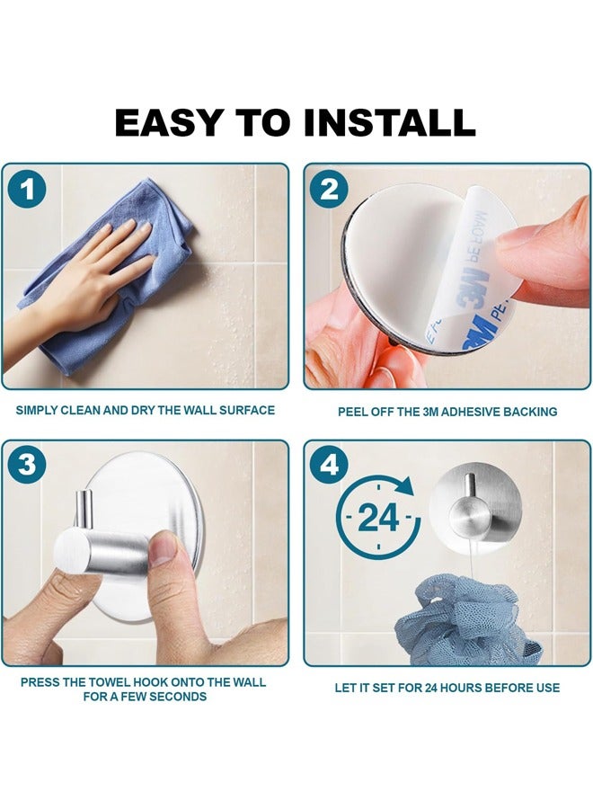 Adhesive Towel Hooks Stainless Steel Sticky Hooks Wall Hooks Holder No Drill for Hanging Coat, Hat, Towel Robe for Bathroom Kitchen Door Window Cabinet Sticky Hooks(Silver 4 PCS) - Image 3