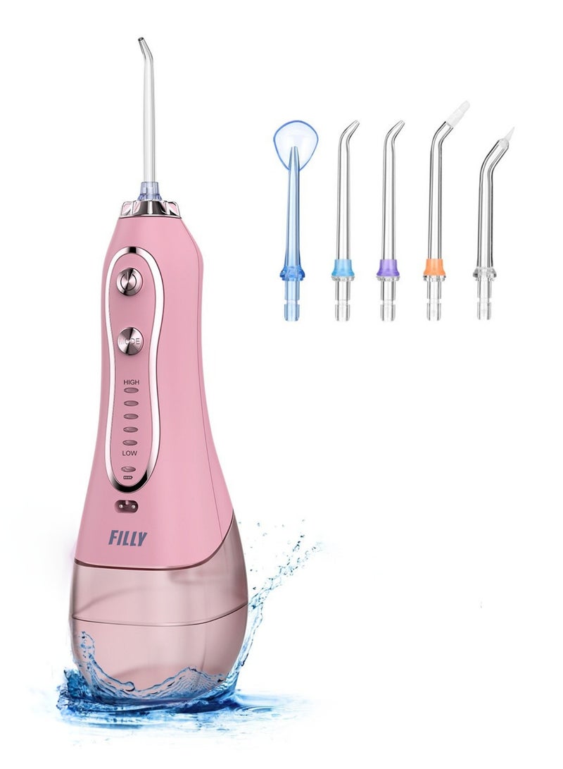 Filly Water Flosser For Teeth Cordless 300Ml Portable Oral Irrigator Flosser 5 Cleaning Modes And 5 Jet Tips, Ipx7 Waterproof - Pink - Image 1