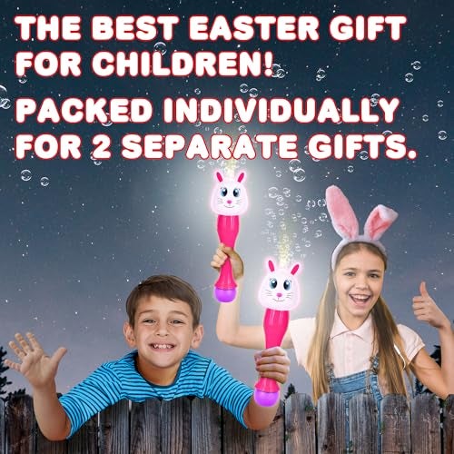 ArtCreativity Easter Bunny Bubble Wand 2 Pack Easter Basket Stuffers for Toddler 14 Light Up Automatic Bubble Maker with LED Music Bubbles for Kids Toys for Toddlers 13 - Image 5