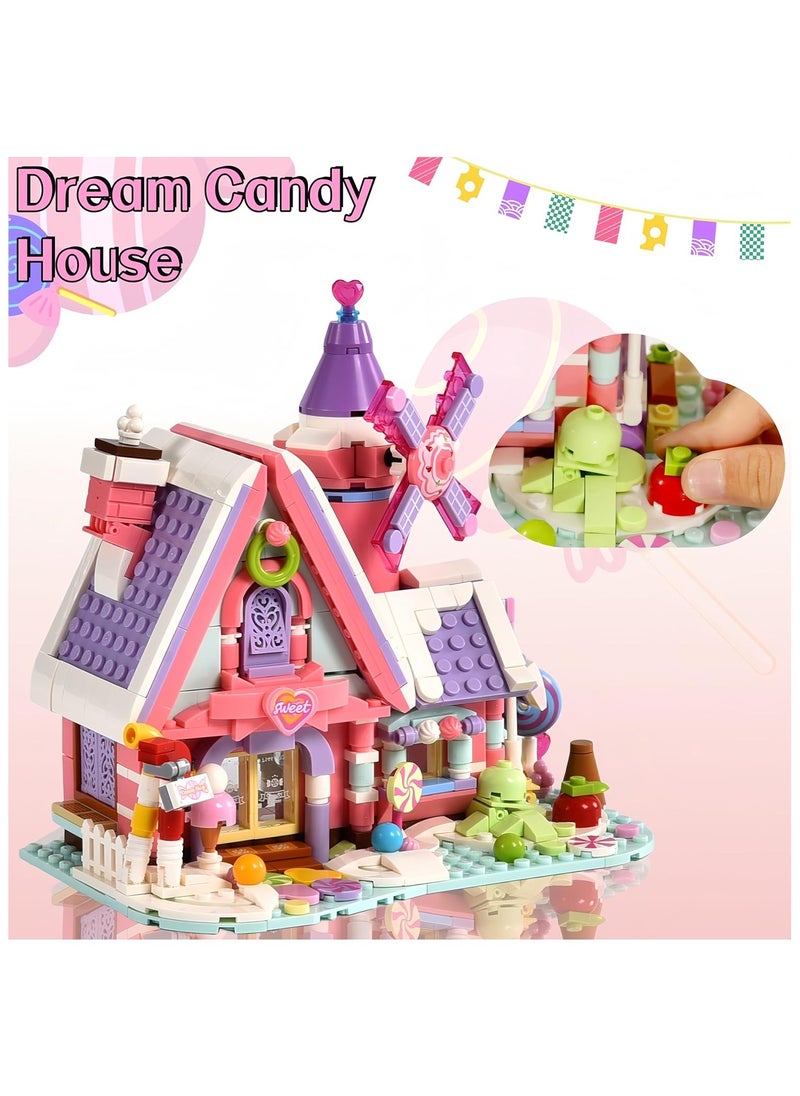 Pink Candy House Building Set with Windmill,Girls Building Blocks Dream Candy Shop Toy. Display Toys Kits Mini Bricks for Adults and Girls.A Fun Gift for Anyone Love Creative Play.(547PSC)  - Image 2