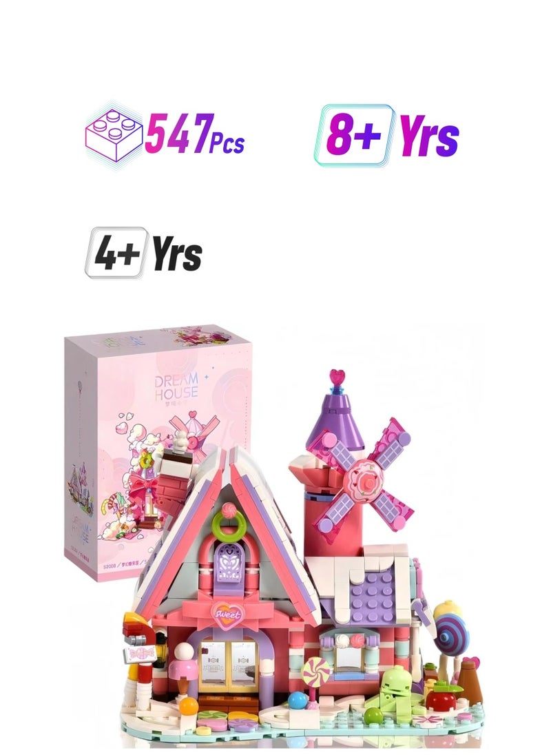 Pink Candy House Building Set with Windmill,Girls Building Blocks Dream Candy Shop Toy. Display Toys Kits Mini Bricks for Adults and Girls.A Fun Gift for Anyone Love Creative Play.(547PSC)  - Image 1