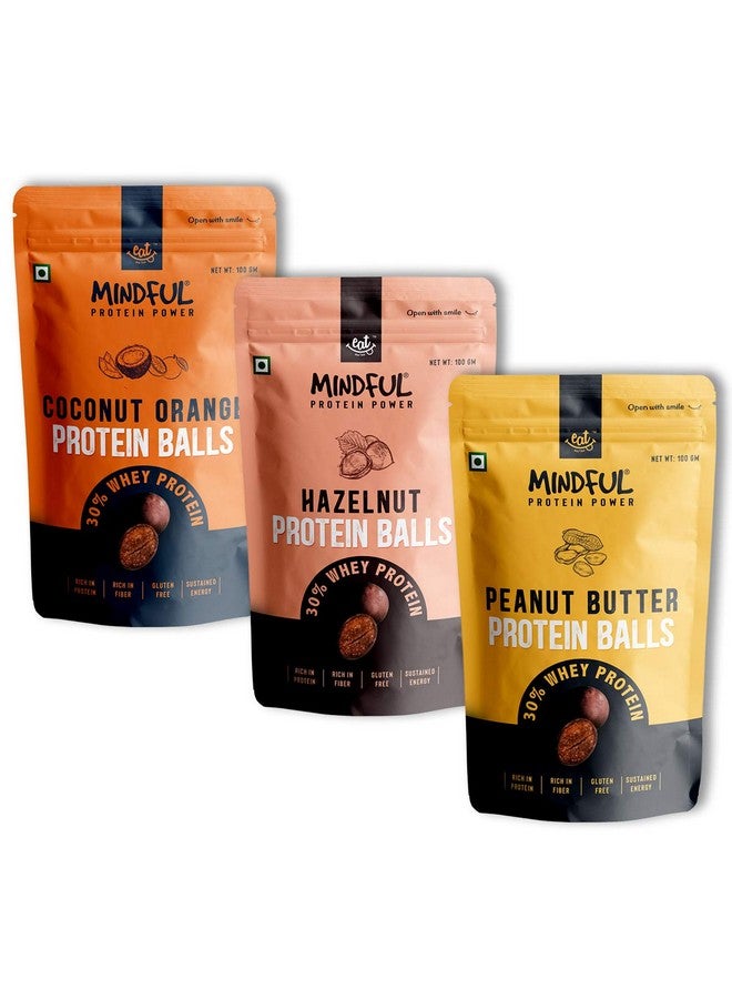 EAT Anytime Mindful Healthy Hazelnut, Peanut Butter & Coconut Orange Protein Balls | Dark Chocolate | Healthy Chocolate Balls | Gluten Free, No Added Sugar | Healthy Protein Balls - 100Gm(Combo Of 3) - Image 1