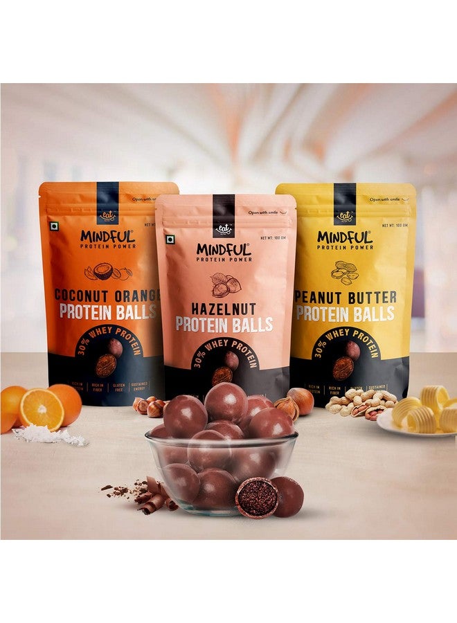 EAT Anytime Mindful Healthy Hazelnut, Peanut Butter & Coconut Orange Protein Balls | Dark Chocolate | Healthy Chocolate Balls | Gluten Free, No Added Sugar | Healthy Protein Balls - 100Gm(Combo Of 3) - Image 2