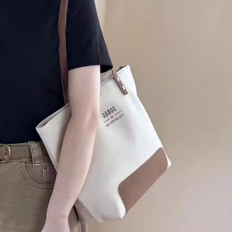 2026 New Large-Capacity Color-Block Canvas Tote Bag for Commute, Fashionable, Lightweight, Women - Image 1