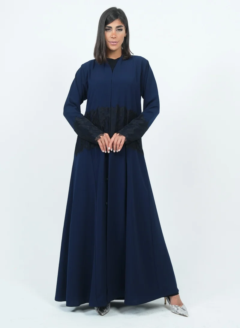 Rosette Abaya Blue Dantel Embellished abaya