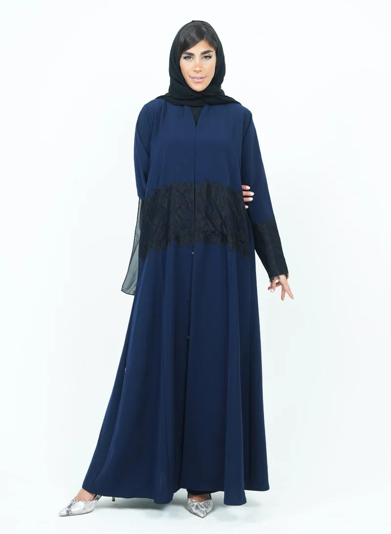 Rosette Abaya Blue Dantel Embellished abaya