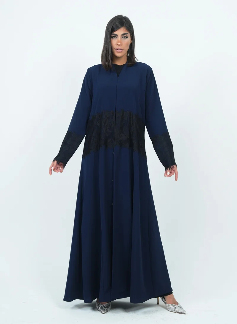 Rosette Abaya Blue Dantel Embellished abaya