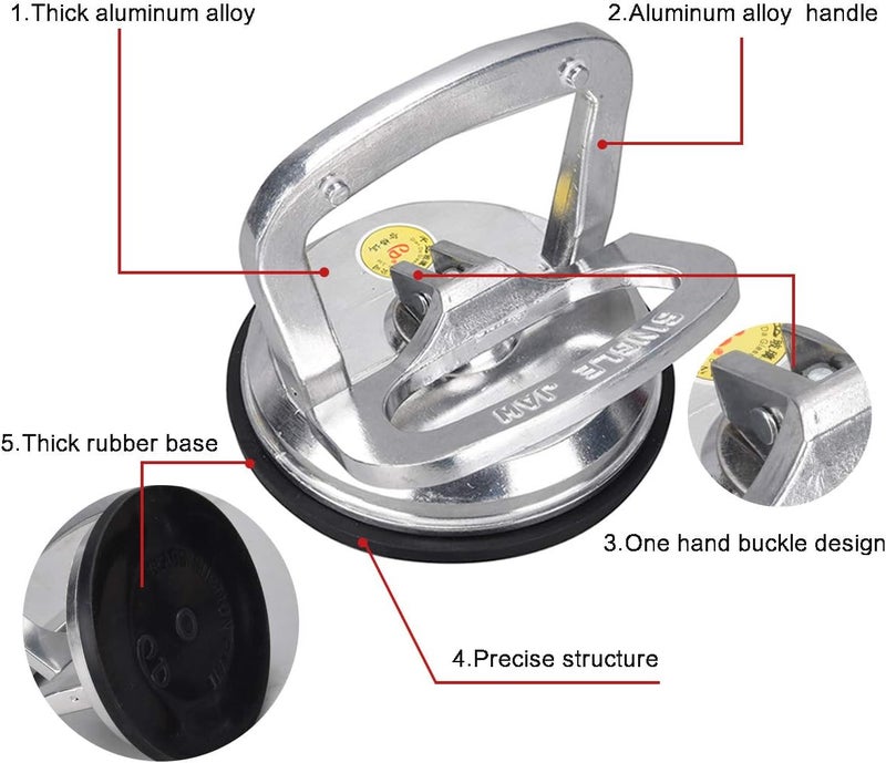 SOLUDE 2Pack Aluminium Vacuum Heavy Duty Suction Cup Lifter for Glass Window Tiles Mirror Granite,Gripper Sucker Plate,Double Handle Locking,Single Plate - Image 3